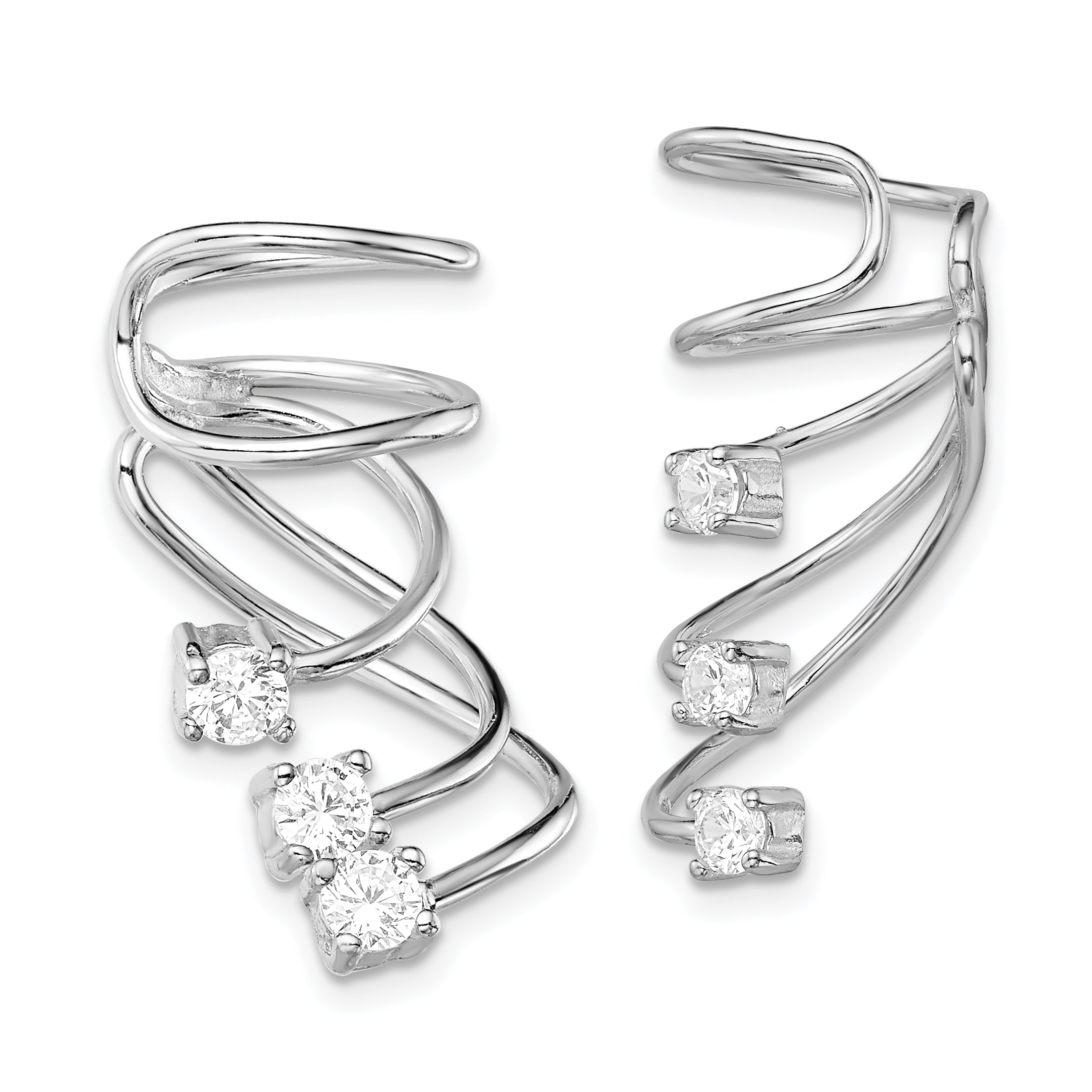 Sterling Silver Rhodium-plated Polished Fancy CZ Pair of Cuff Earrings Main image