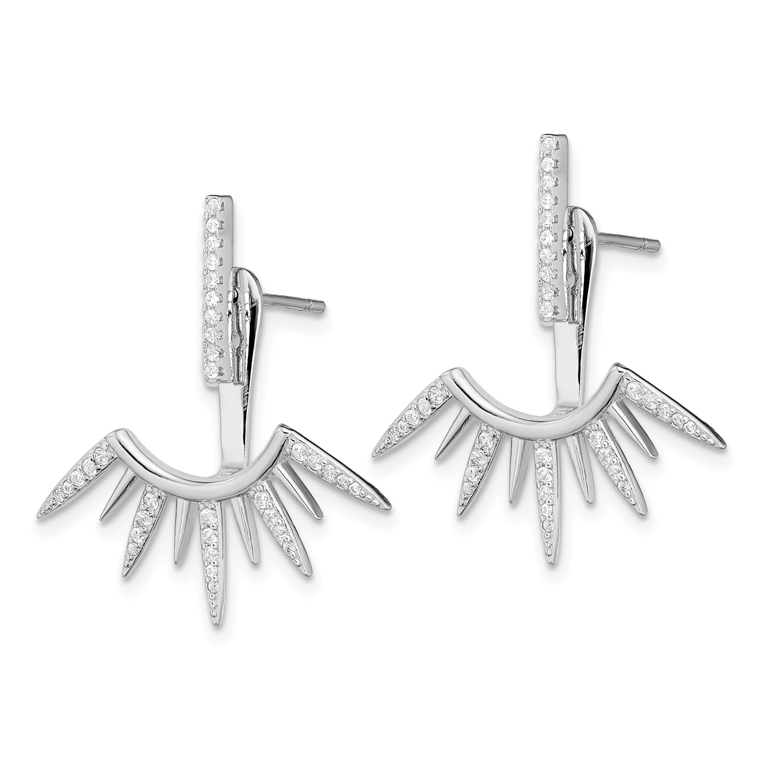 Sterling Silver Rhodium-plated CZ Bar & Spikes Front & Back Post Earrings Secondary image