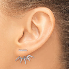 Sterling Silver Rhodium-plated CZ Bar & Spikes Front & Back Post Earrings