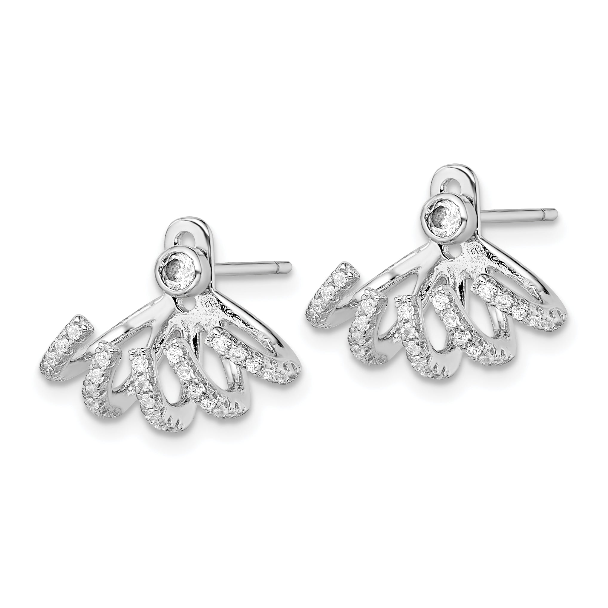 Sterling Silver Rhodium-plated Polished CZ Front & Back Post Earrings Secondary image