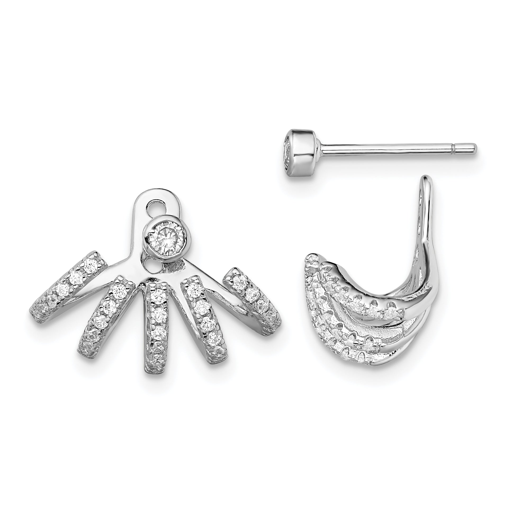 Sterling Silver Rhodium-plated Polished CZ Front & Back Post Earrings Main image