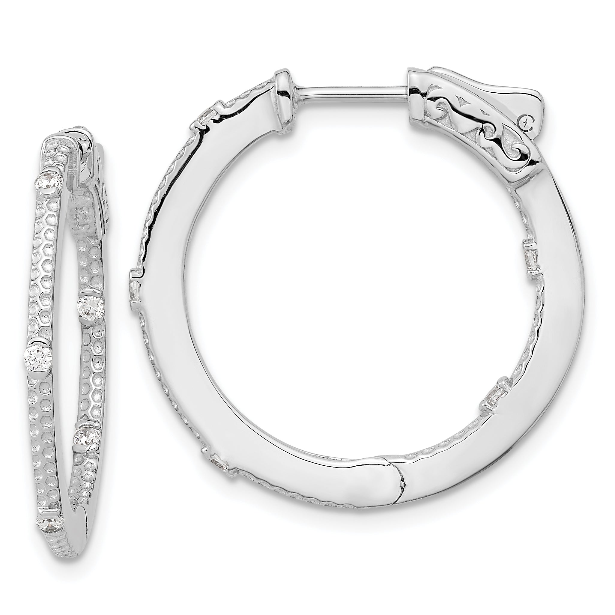 Sterling Silver Rhod-plated CZ In/Out Round Hinged Hoop Earrings Main image