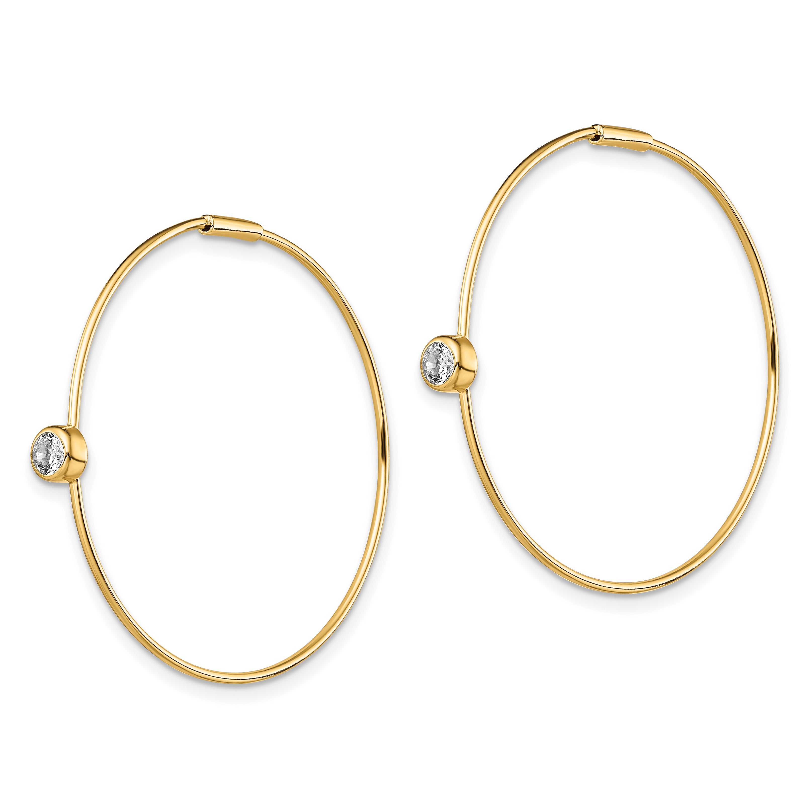 Sterling Silver Gold-tone Polished CZ Bezel Endless Round Hoop Earrings Secondary image