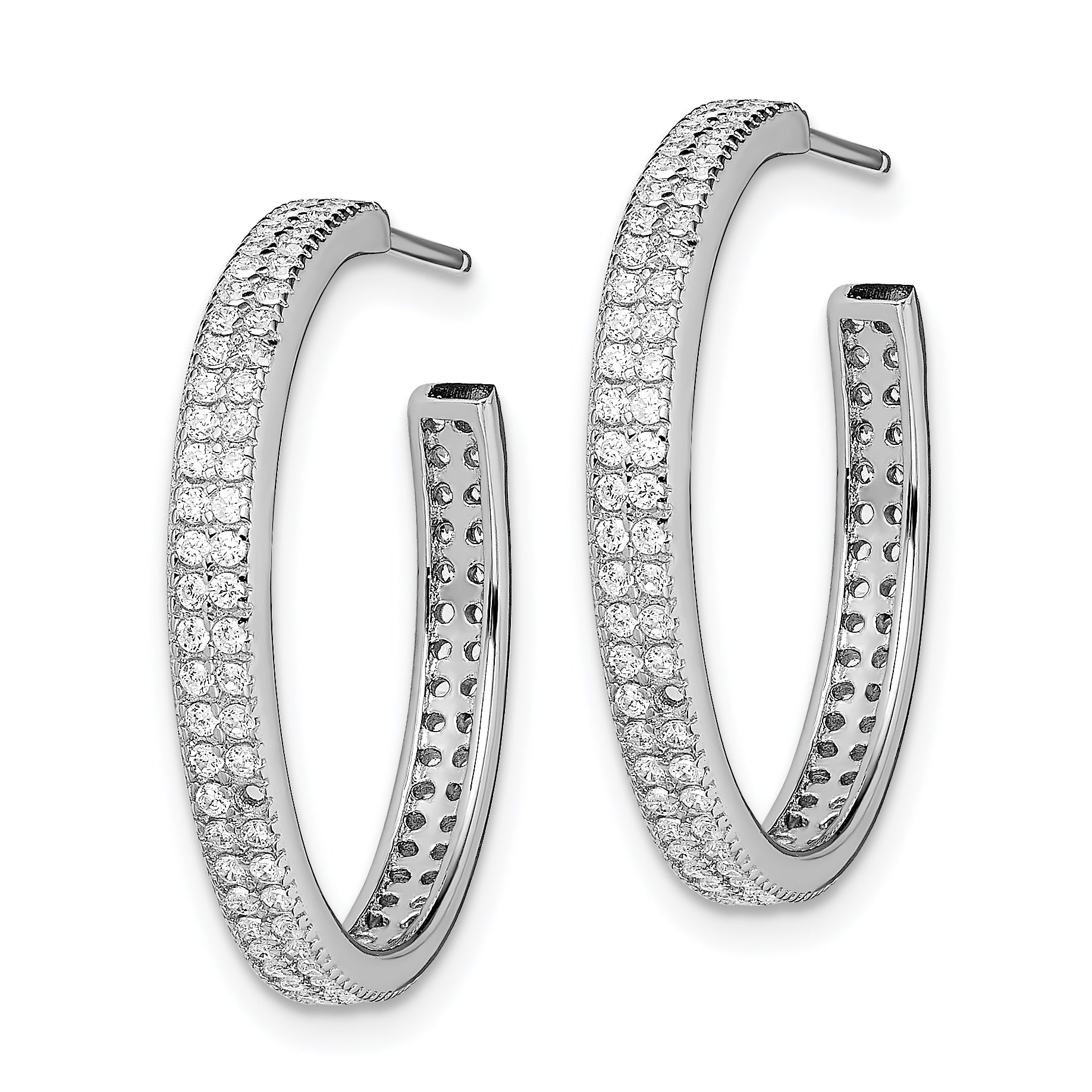 Sterling Silver Rhodium-plated CZ 20x3mm C-Hoop Earrings Secondary image
