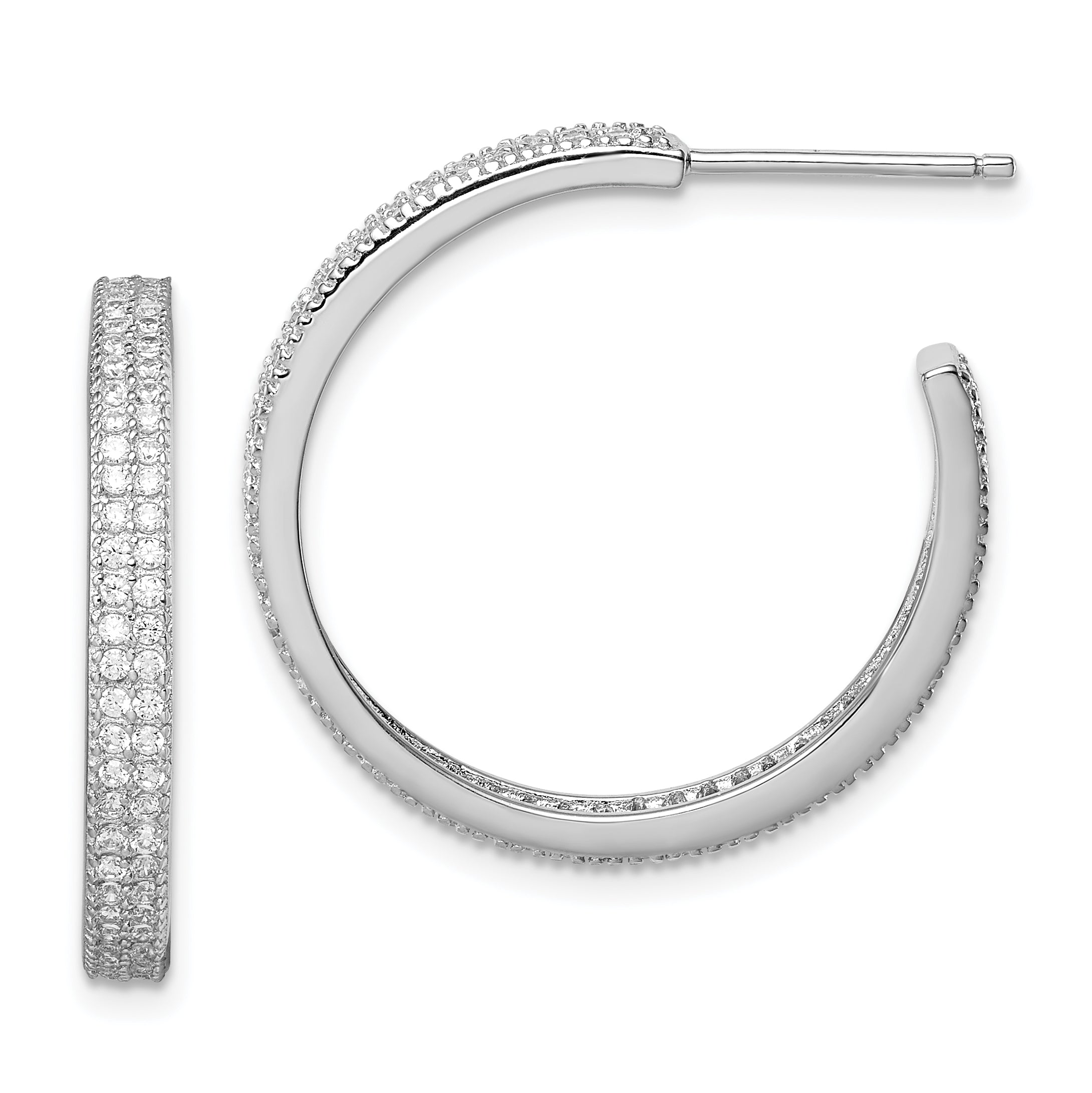 Sterling Silver Rhodium-plated CZ 20x3mm C-Hoop Earrings Main image