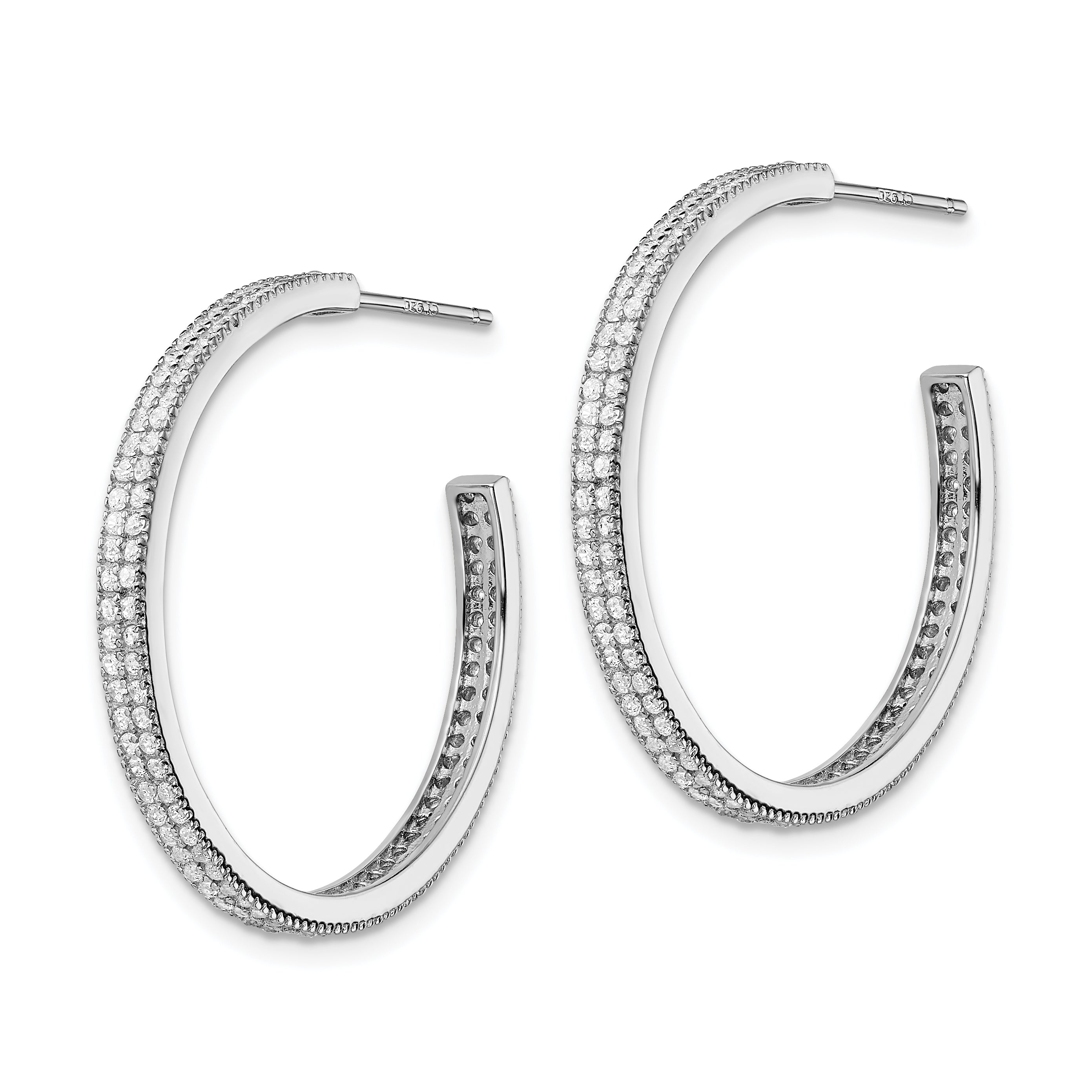 Sterling Silver Rhodium-plated CZ 30x3mm Hoop Earrings Secondary image