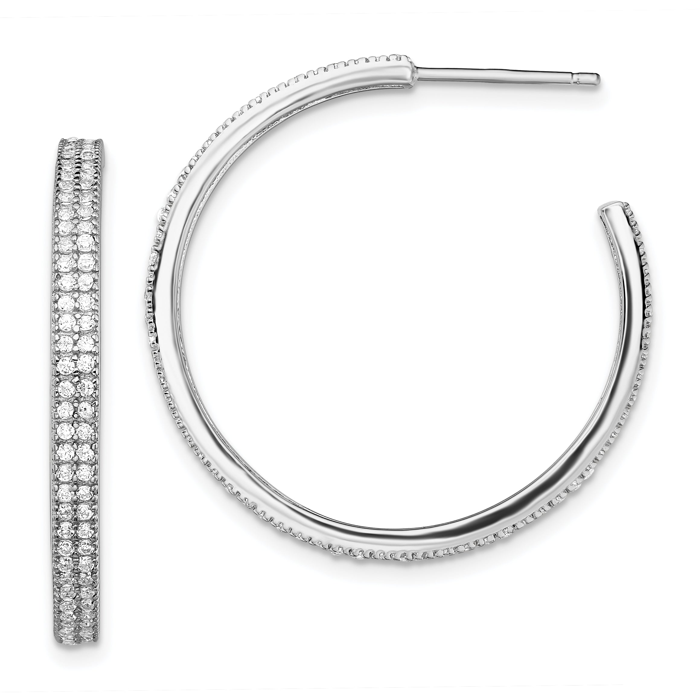 Sterling Silver Rhodium-plated CZ 30x3mm Hoop Earrings Main image