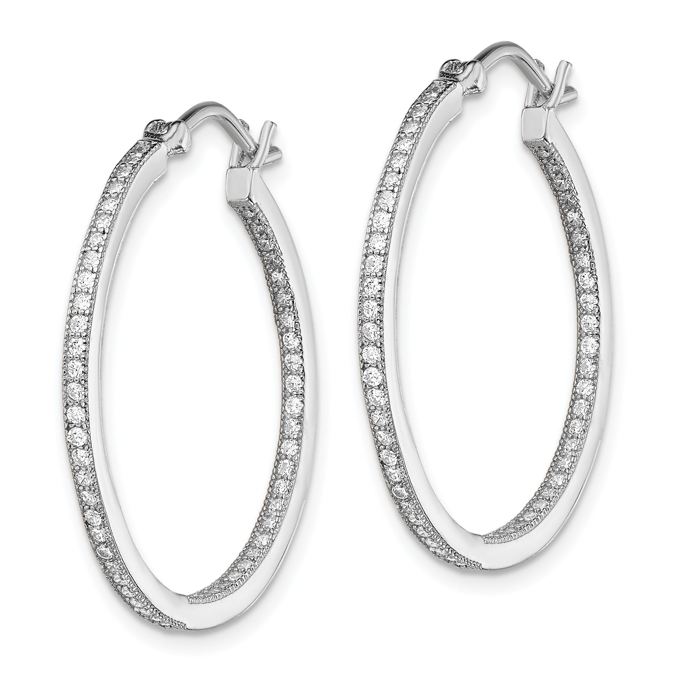 Sterling Silver Rhodium-plated CZ In/Out Hoops Secondary image