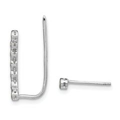 Sterling Silver Rhodium-plated Polished CZ 1 Ear Climber & 1 Stud Earring