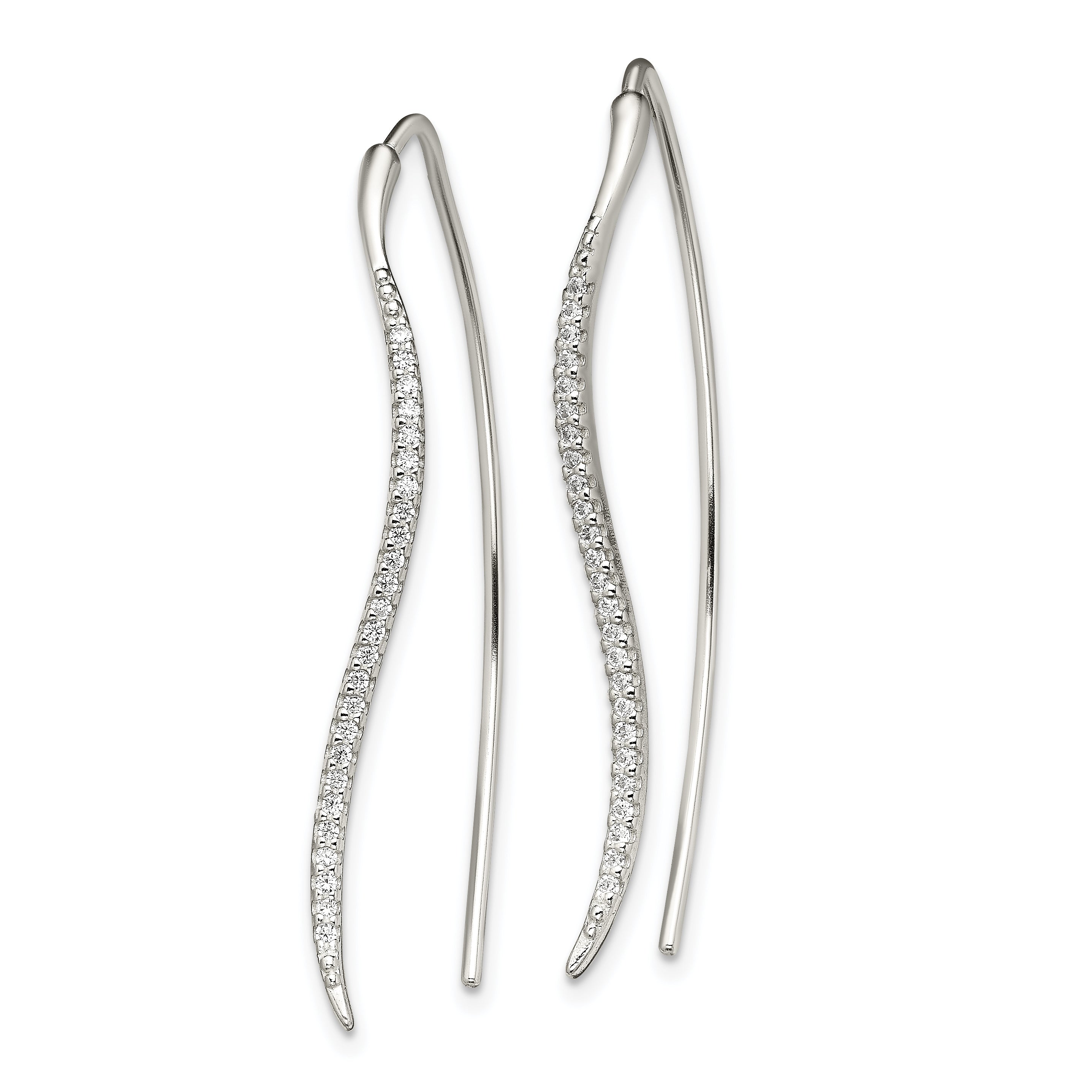Sterling Silver Polished CZ Curved Bar Threader Earrings Secondary image