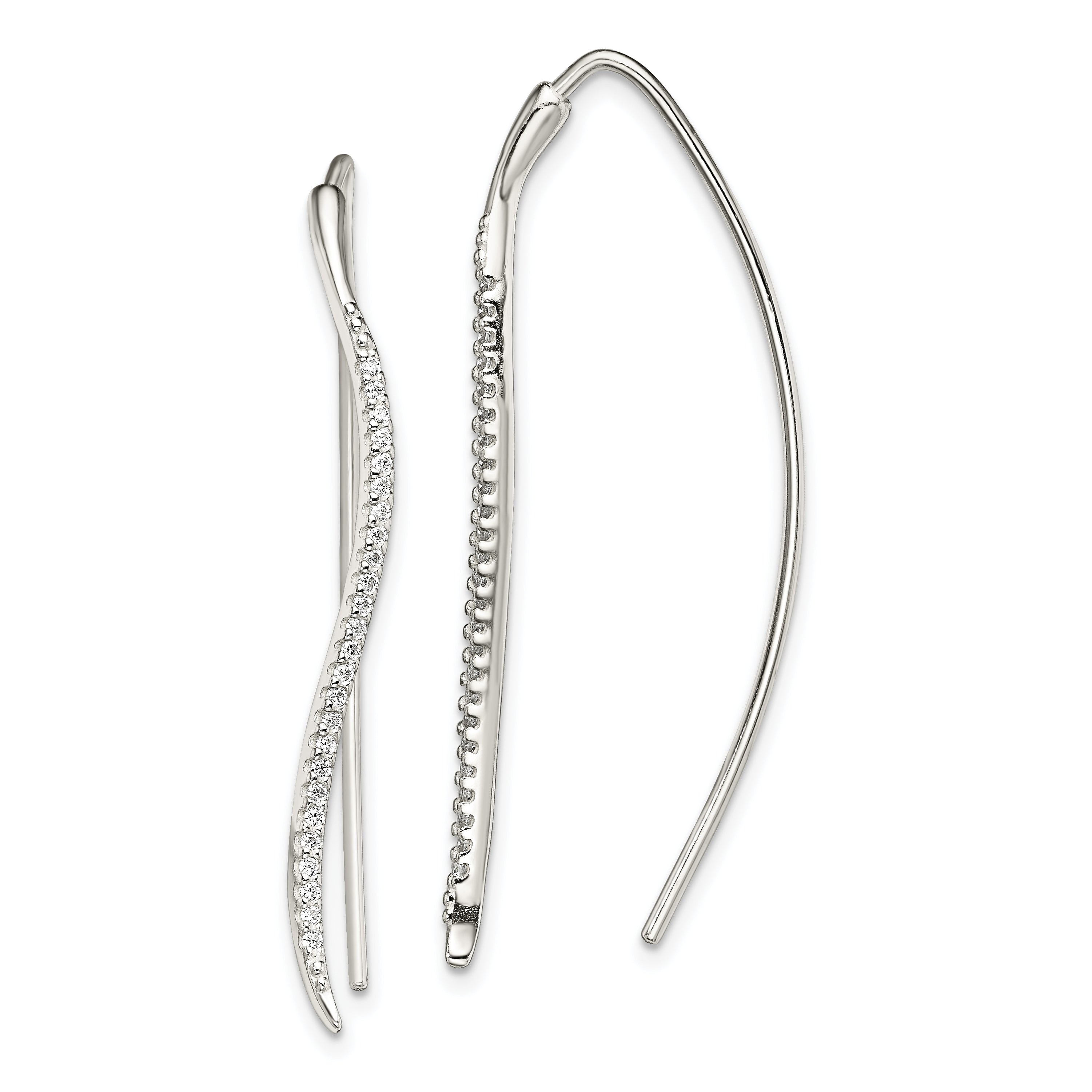 Sterling Silver Polished CZ Curved Bar Threader Earrings Main image