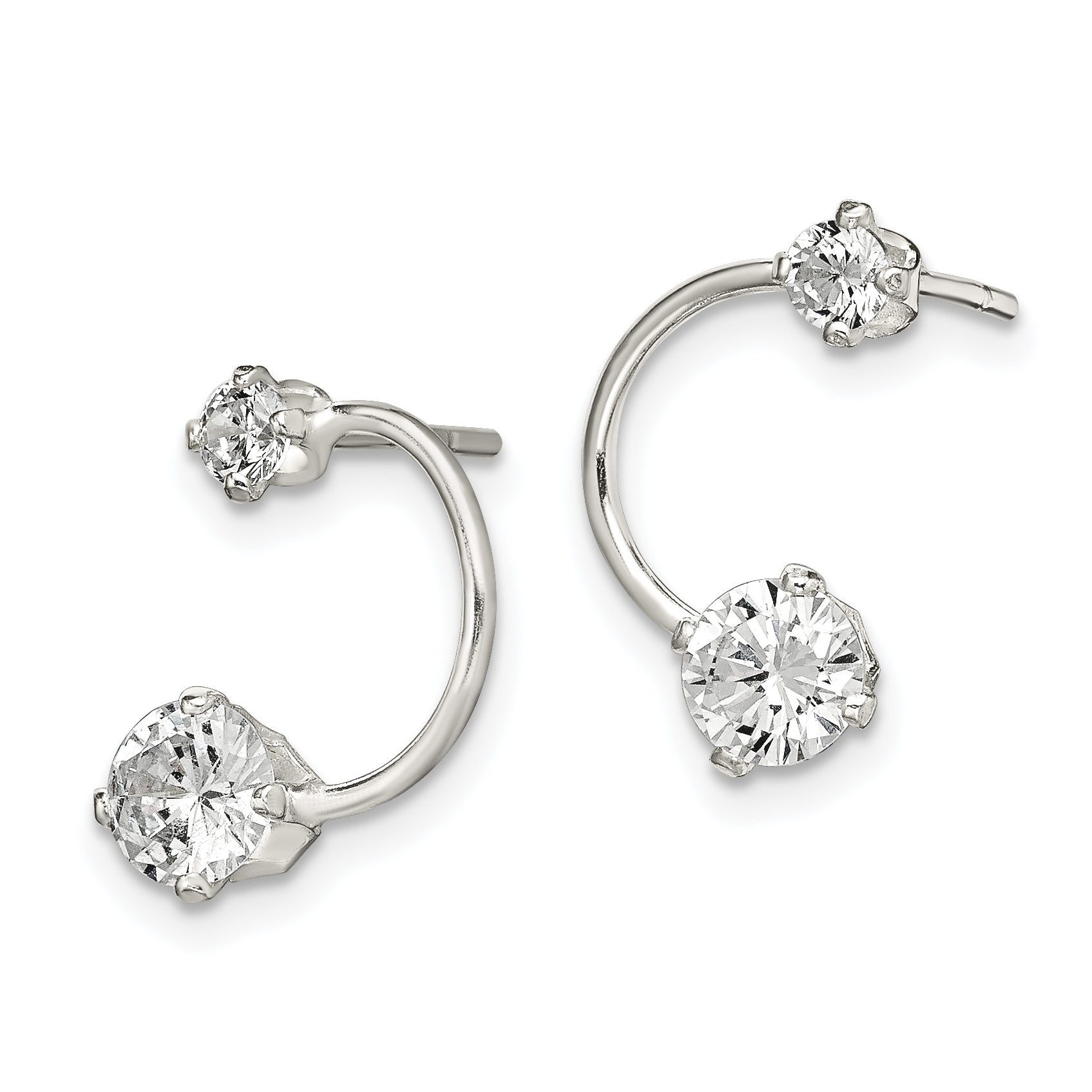 Sterling Silver Polished CZ Half-Circle Post Earrings Secondary image