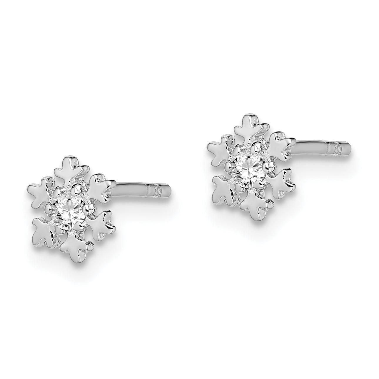 Sterling Silver Rhodium-plated CZ Snowflake Post Earrings Secondary image