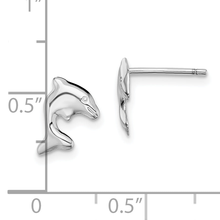 Sterling Silver Rhodium-plated Dolphin Stud Earrings