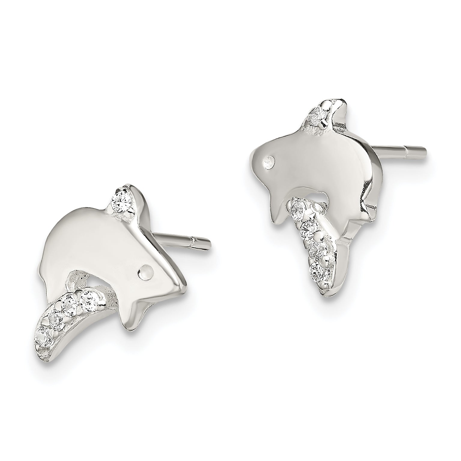 Sterling Silver Polished CZ Shark Post Earrings Secondary image
