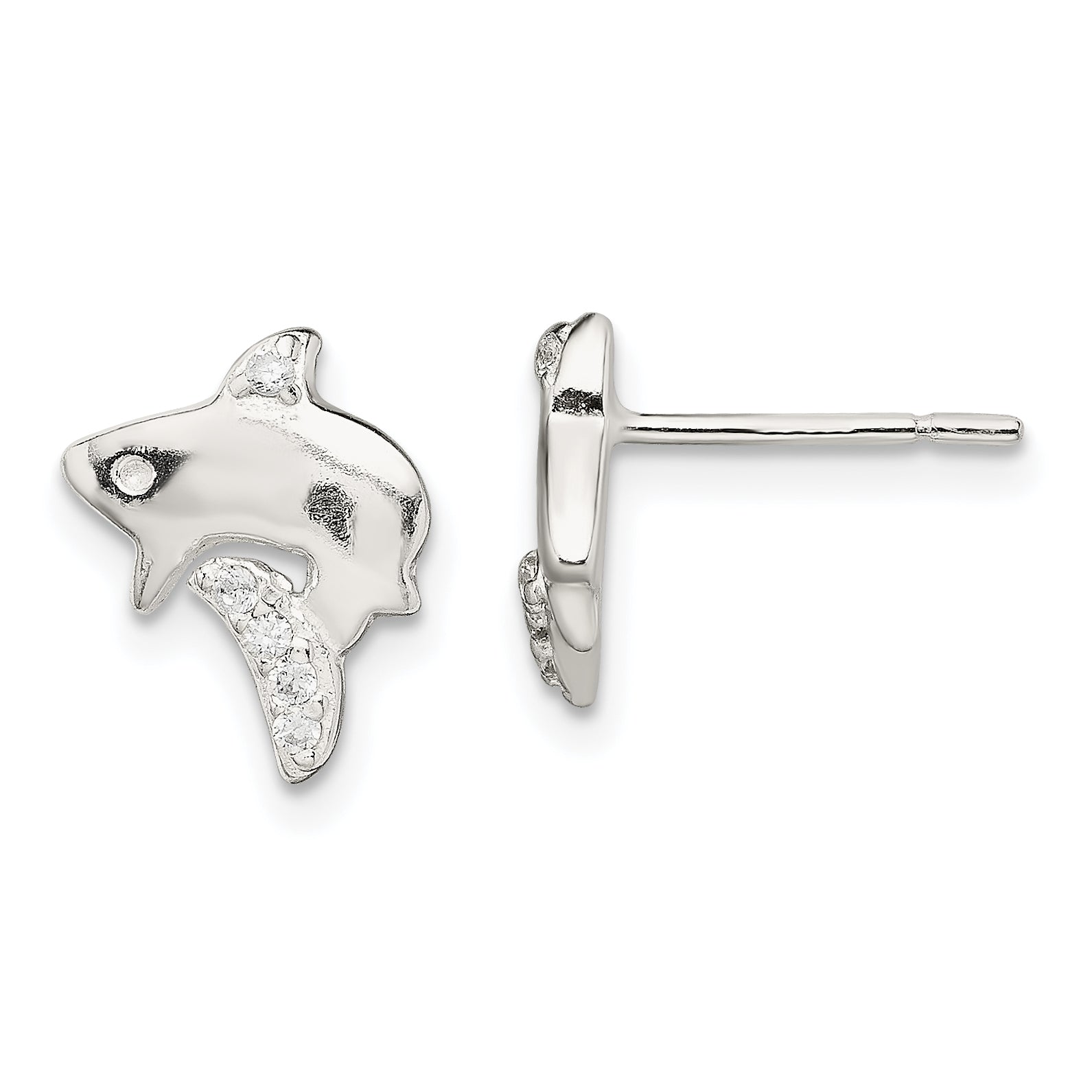 Sterling Silver Polished CZ Shark Post Earrings Main image