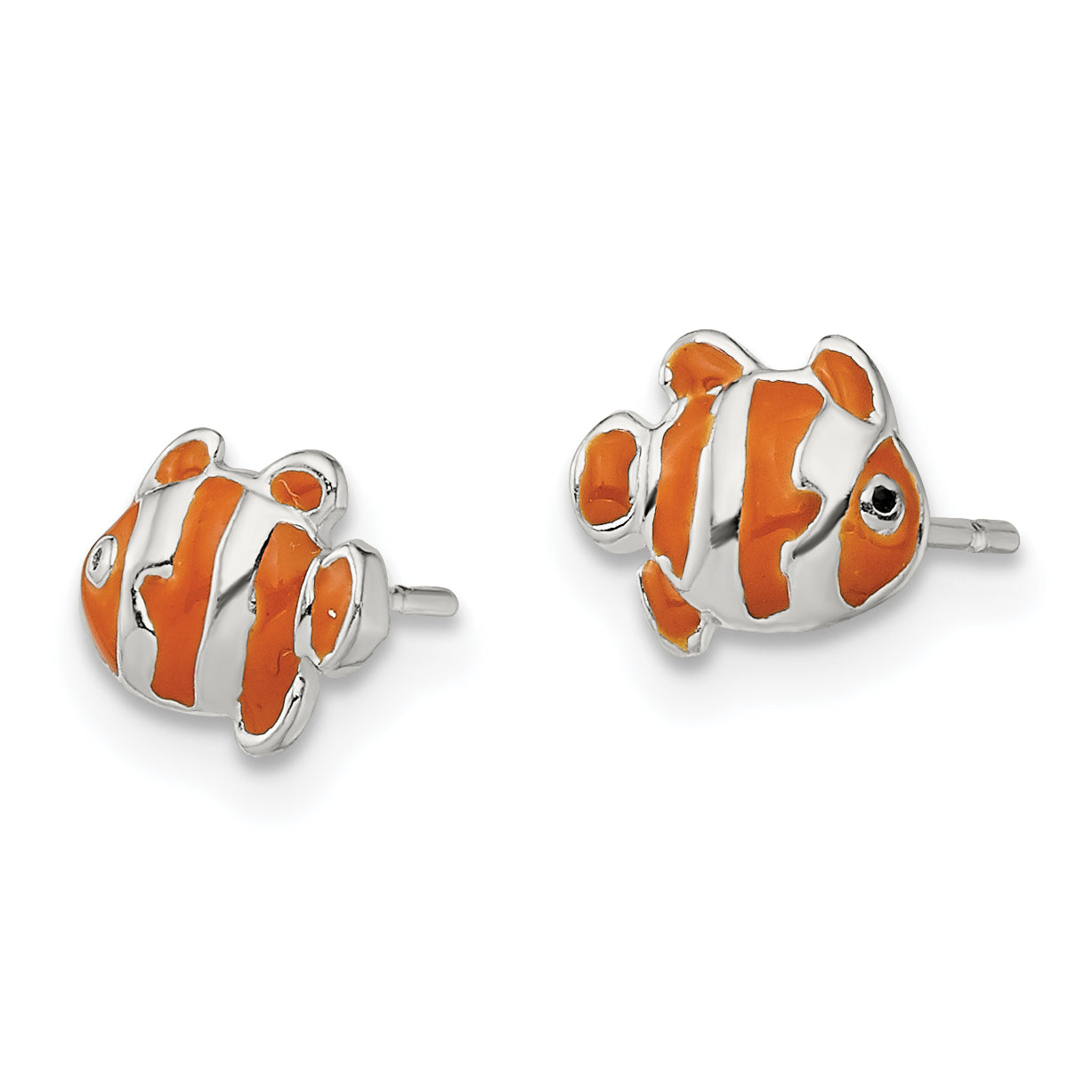 Sterling Silver Polished Enameled Clown Fish Post Earrings Secondary image