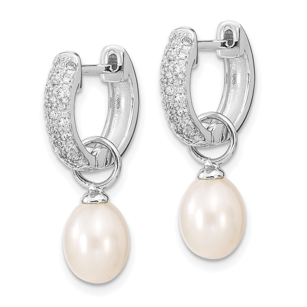 Sterling Silver RH 7-8mm Wte/Blk FWC Pearl CZ Changeable Earring