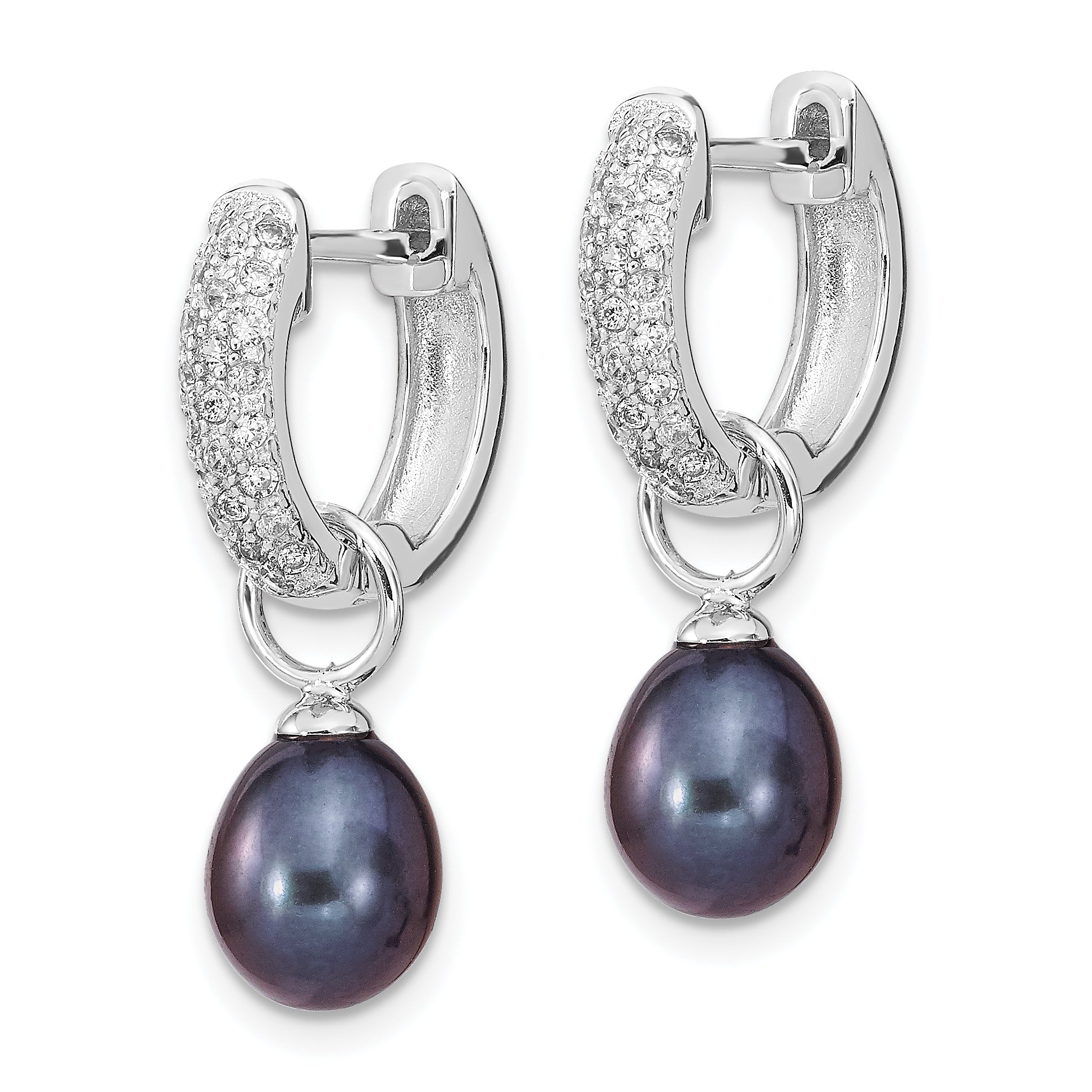 Sterling Silver RH 7-8mm Wte/Blk FWC Pearl CZ Changeable Earring