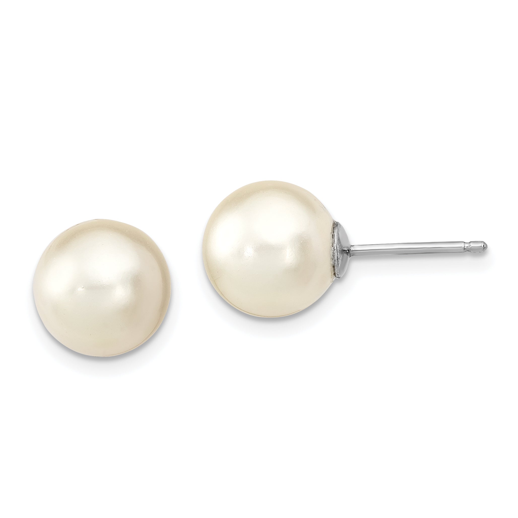 Sterling Silver Rh-pl 10-11mm Wht/Pink Imitation Shell Pearl 3 Earring Set
