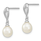 Sterling Silver Rhodium-plated 7-8mm White FWC Pearl Post Dangle Earrings