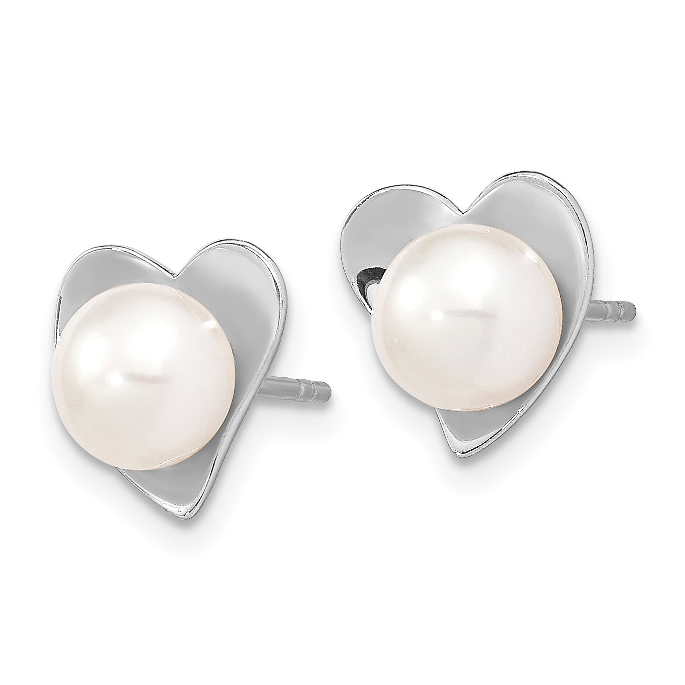 Sterling Silver RH 7-8mm White Button FWC Pearl Post Earrings Secondary image