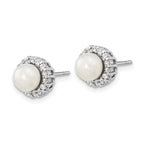 Sterling Silver Rhodium-plated CZ  Synthetic Pearl Post Earrings