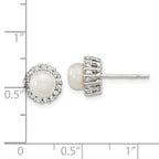 Sterling Silver Rhodium-plated CZ  Synthetic Pearl Post Earrings