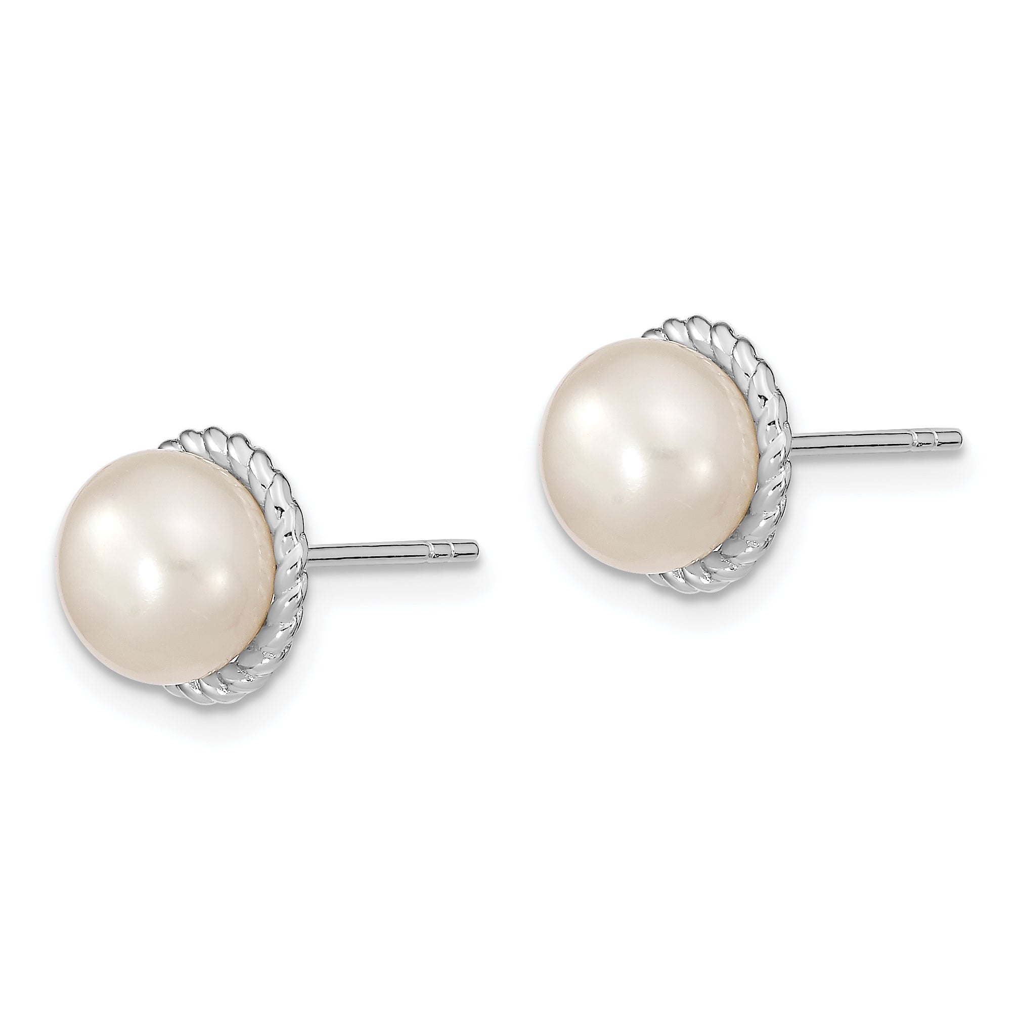 Sterling Silver RH 8-9mm White Button FWC Pearl Post Earrings Secondary image