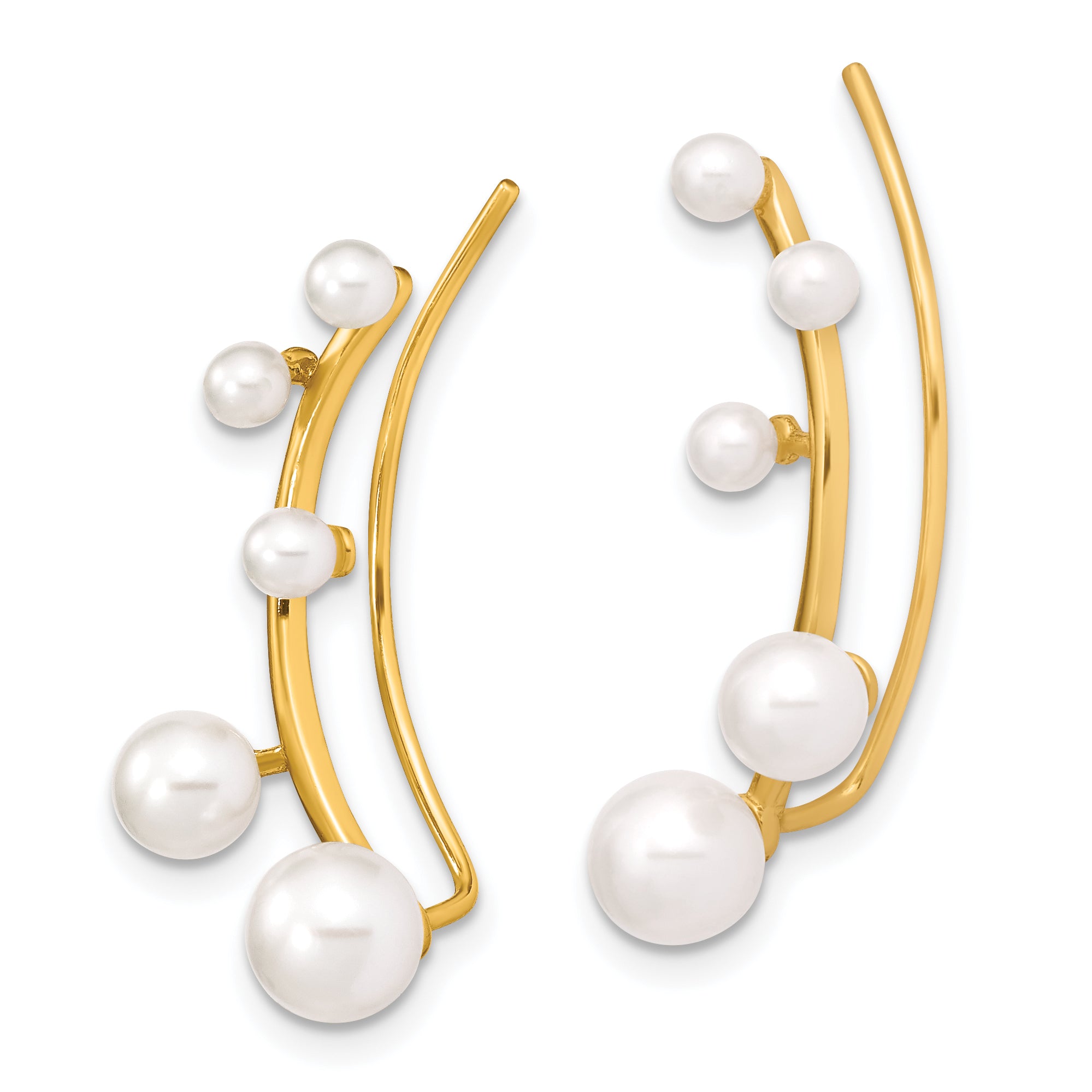 Sterling Silver Gold-tone Polished White 3-6mm Freshwater Cultured Pearl Ear Climber Earrings Secondary image