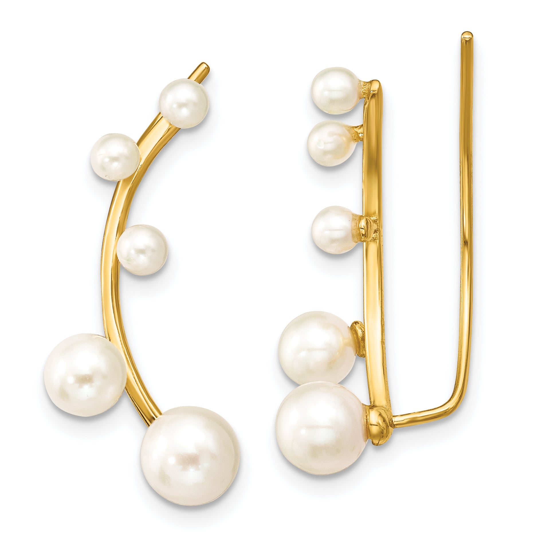 Sterling Silver Gold-tone Polished White 3-6mm Freshwater Cultured Pearl Ear Climber Earrings Main image