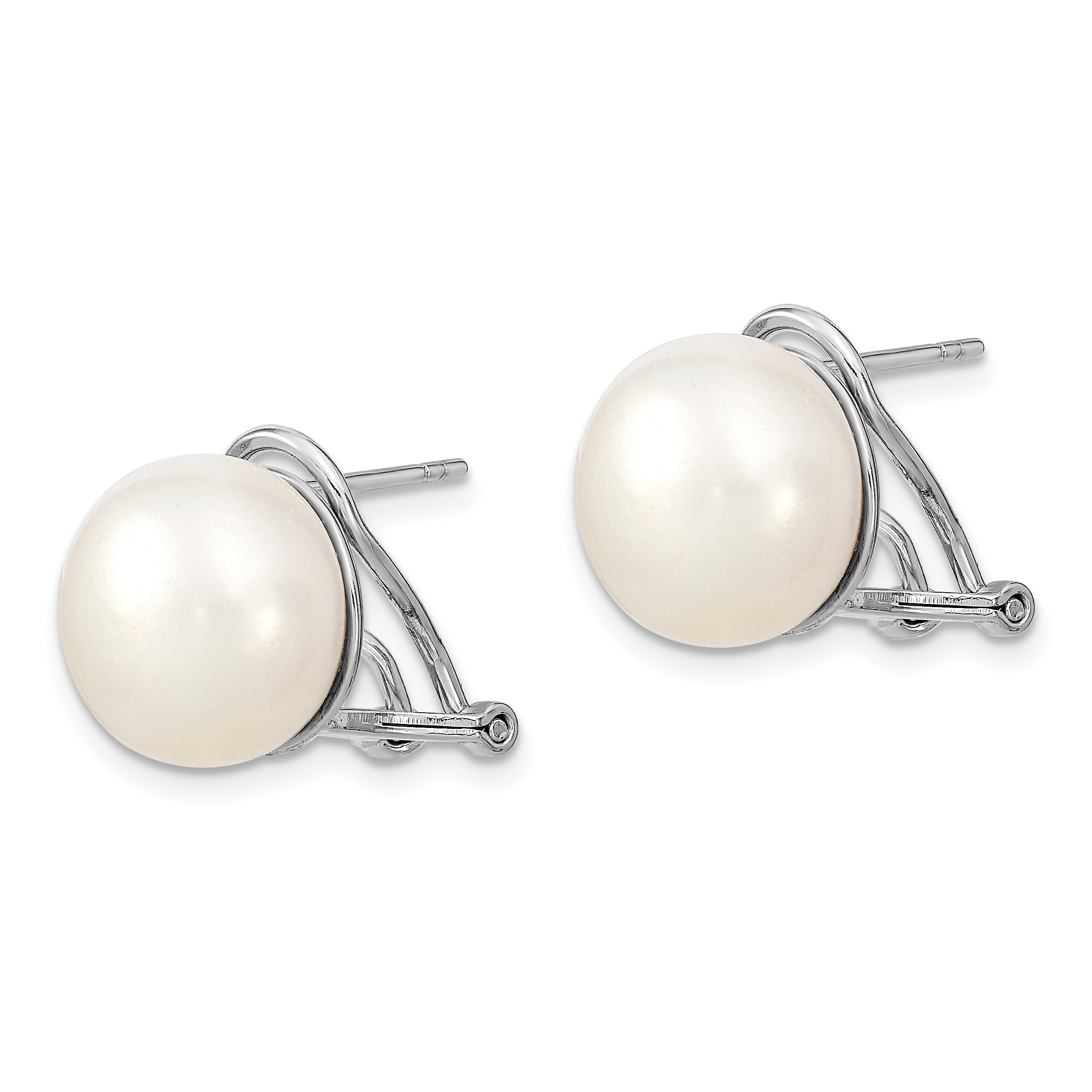 Sterling Silver Rhodium-plated 12-13mm FWC Pearl Omega Back Earrings Secondary image