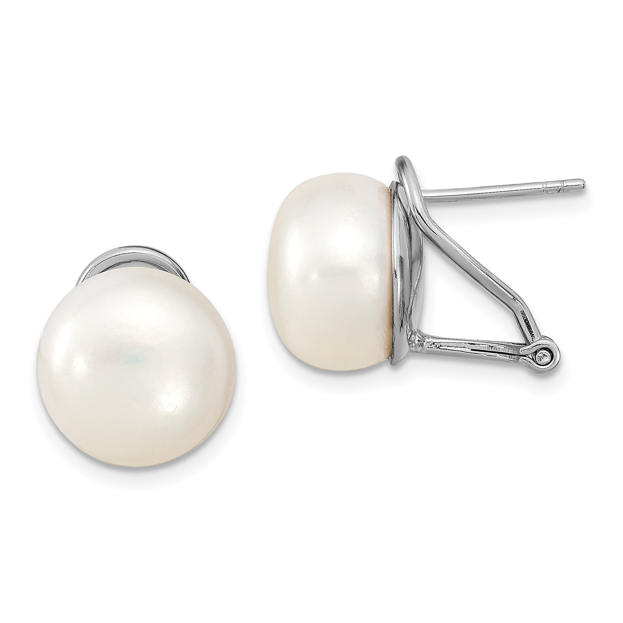 Sterling Silver Rhodium-plated 12-13mm FWC Pearl Omega Back Earrings Main image