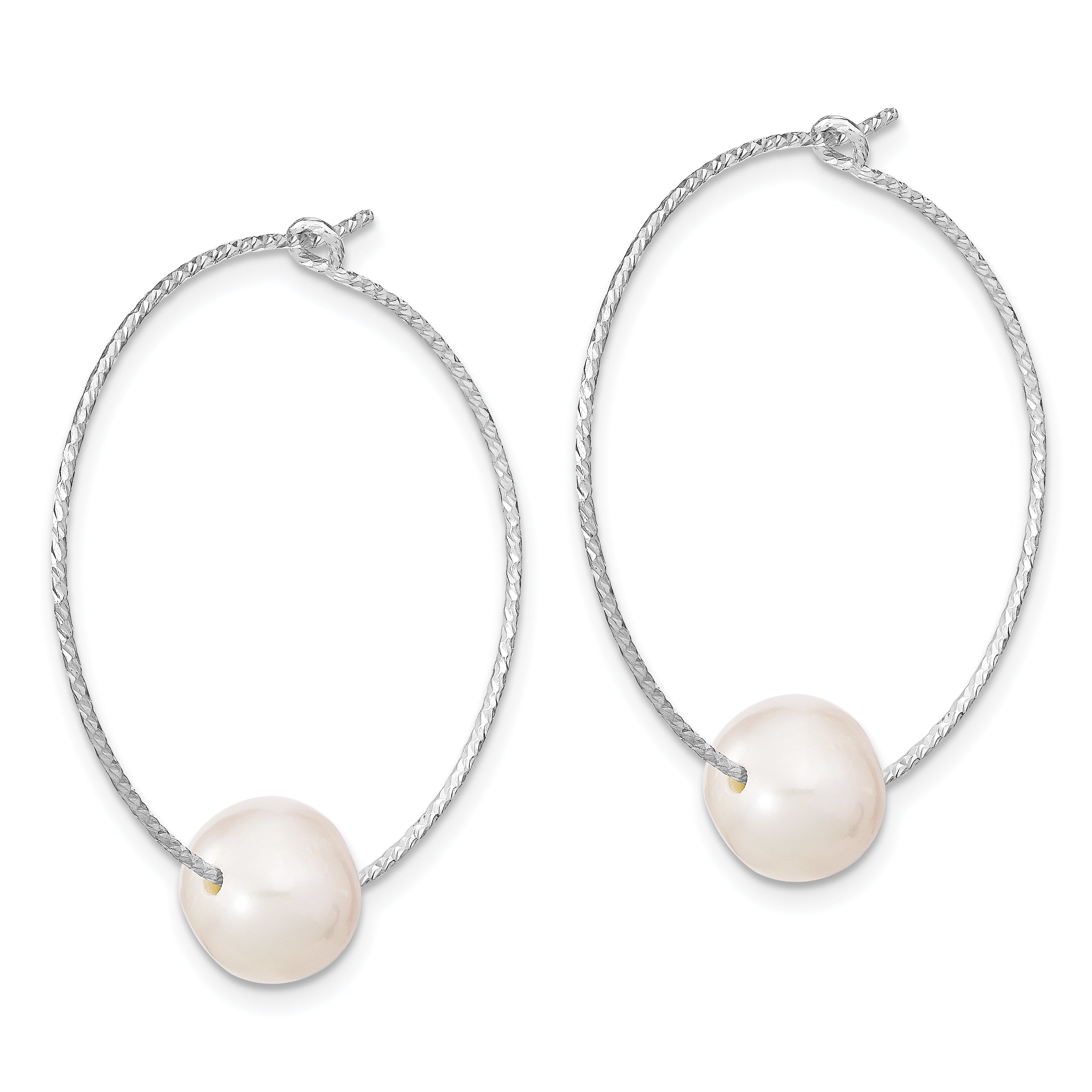 Sterling Silver Rhodium-plated 8-9mm White Round FWC Pearl Hoop Earrings Secondary image