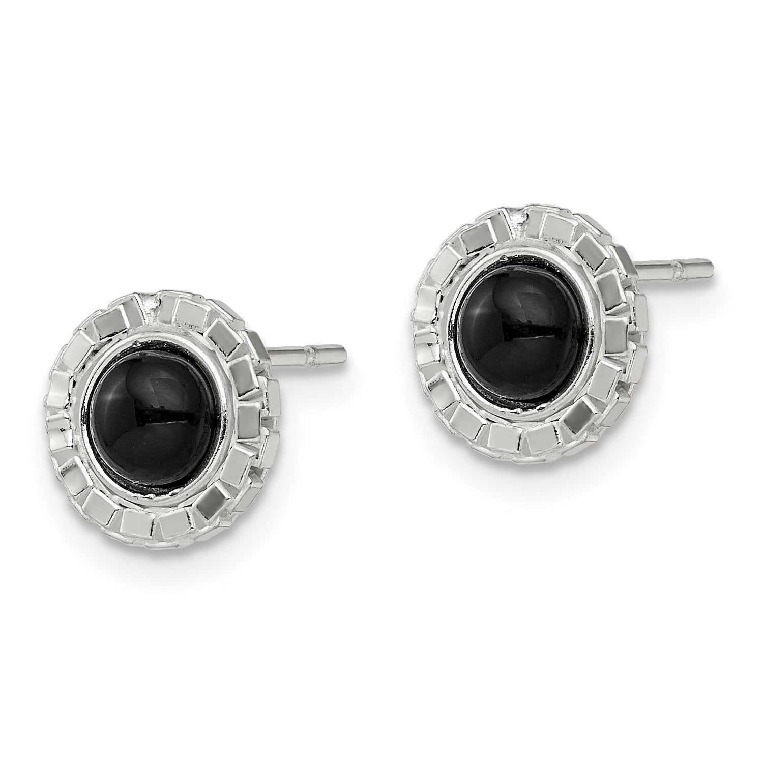 Sterling Silver Polished & Textured Black Onyx Post Earrings Secondary image