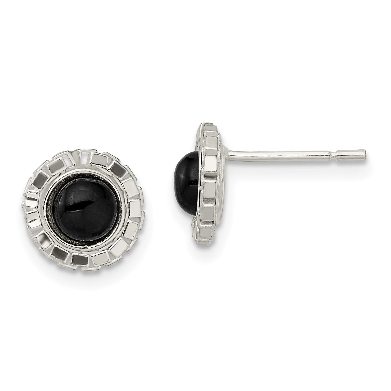 Sterling Silver Polished & Textured Black Onyx Post Earrings Main image