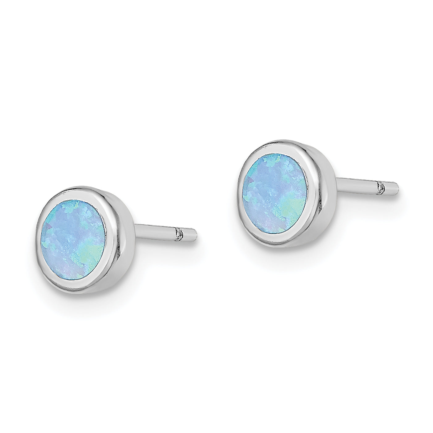 Sterling Silver RH-plated Polished Blue Created Opal Round Stud Earrings Secondary image