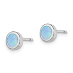 Sterling Silver RH-plated Polished Blue Created Opal Round Stud Earrings