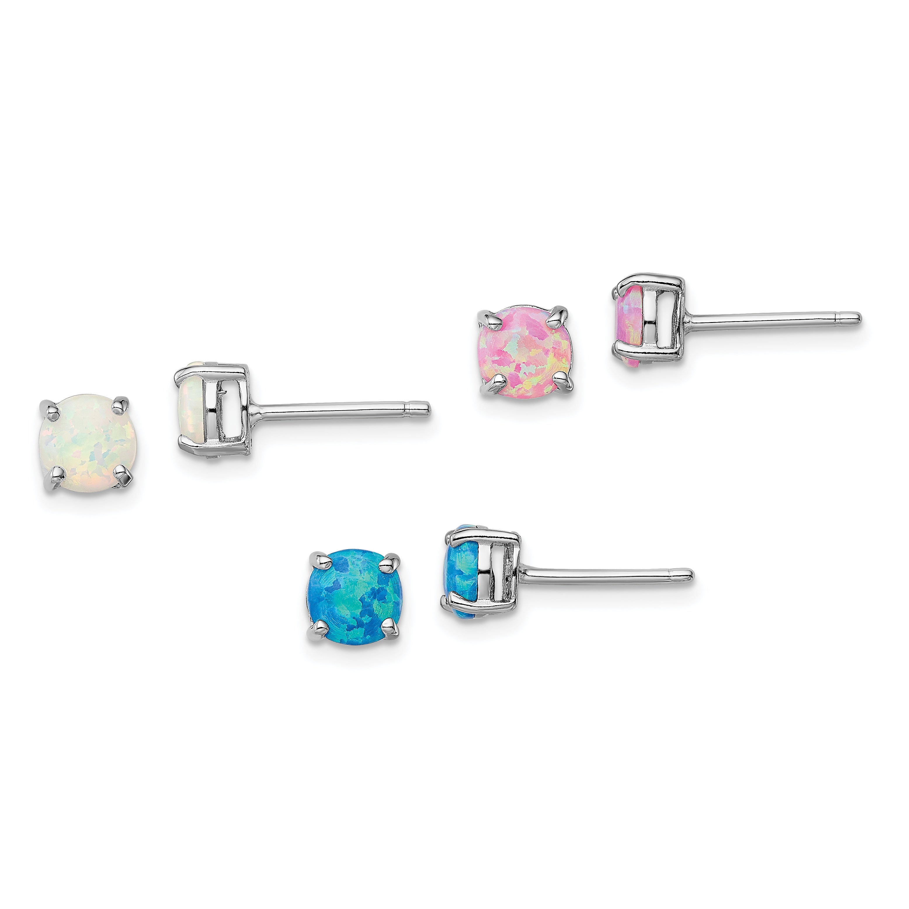 Sterling Silver Rhodium-plated White/Pink/Blue Cr. Opal Set/3 Earrings Main image
