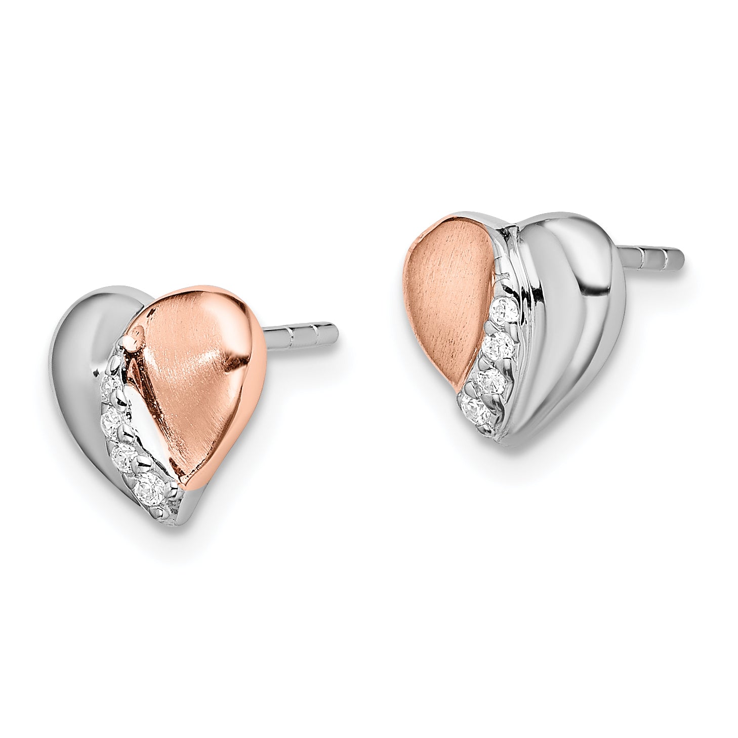 Sterling Silver Rhodium/Rose Gold-plated CZ Heart Earrings Secondary image