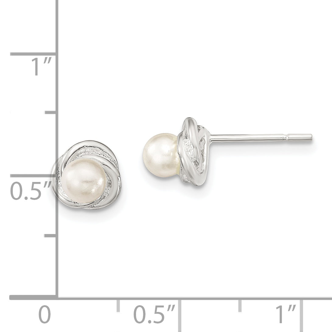 Sterling Silver Polished Synthetic Pearl Post Earrings