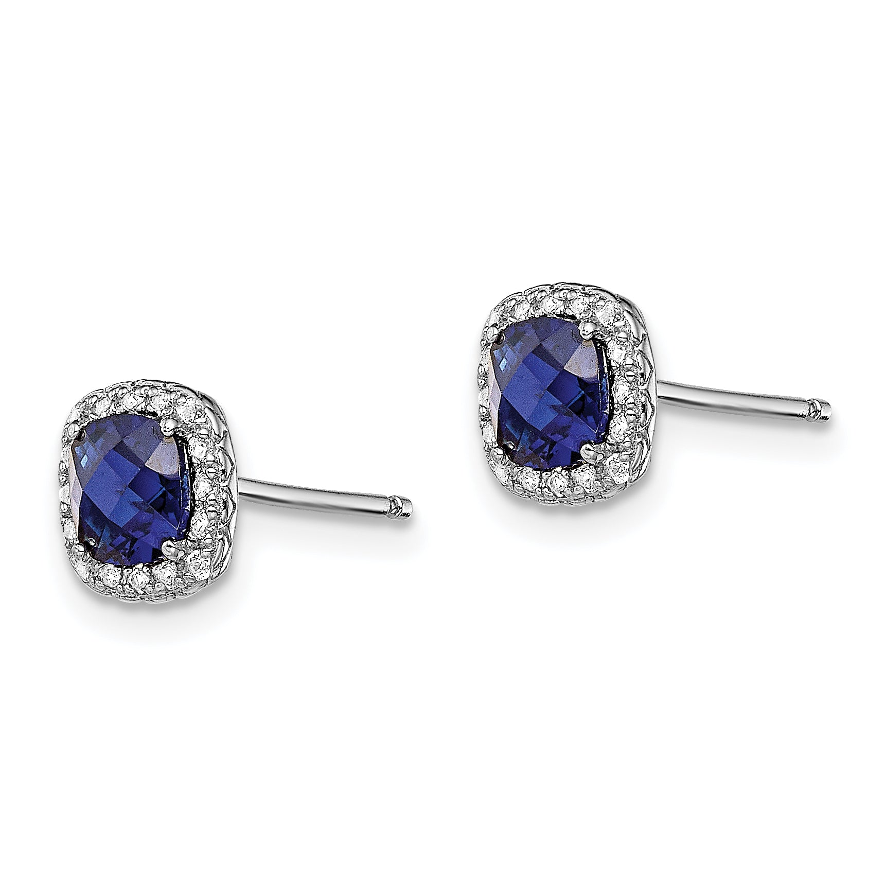 Sterling Silver Rhod-plated Created Blue/White Sapphire Post Earrings Secondary image