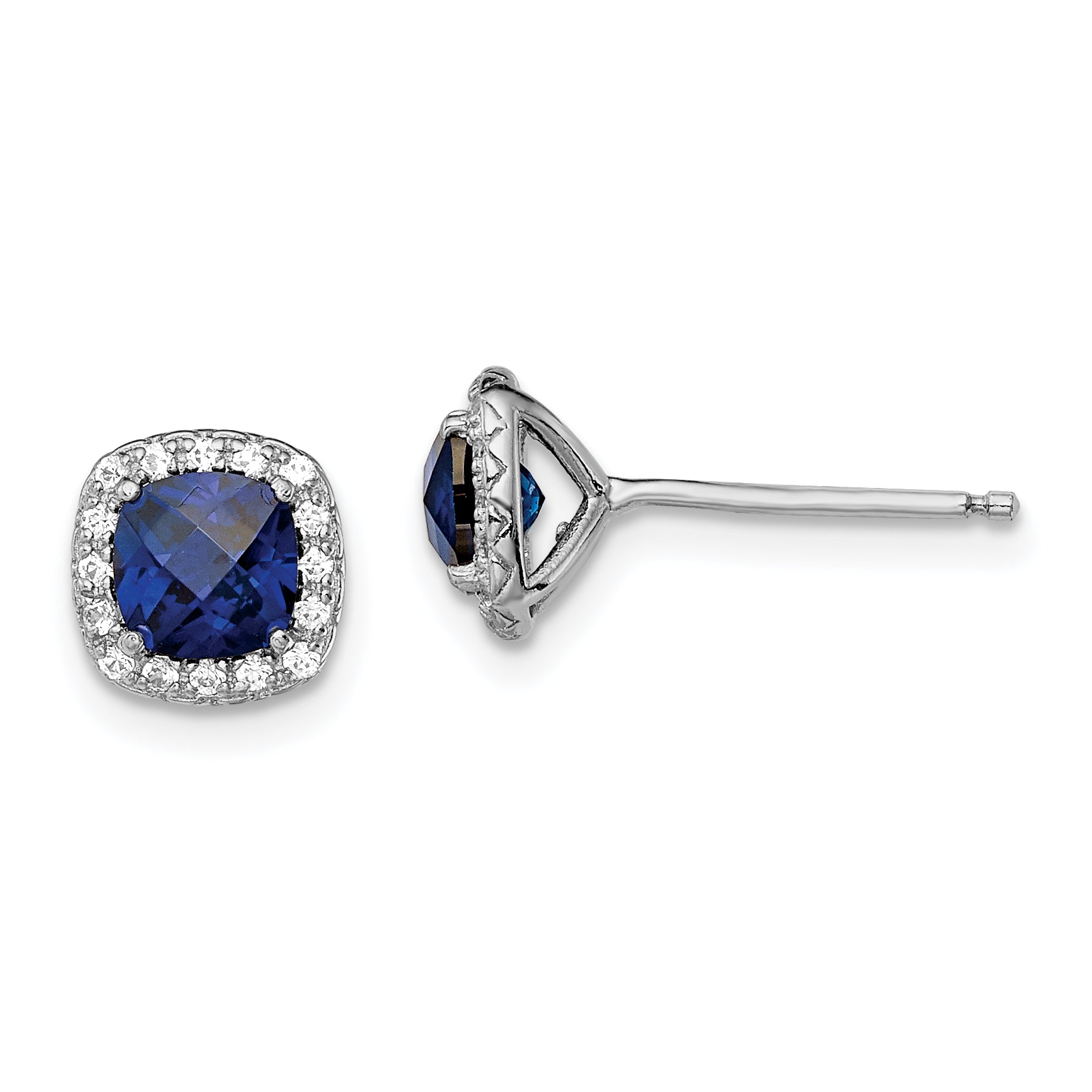 Sterling Silver Rhod-plated Created Blue/White Sapphire Post Earrings Main image