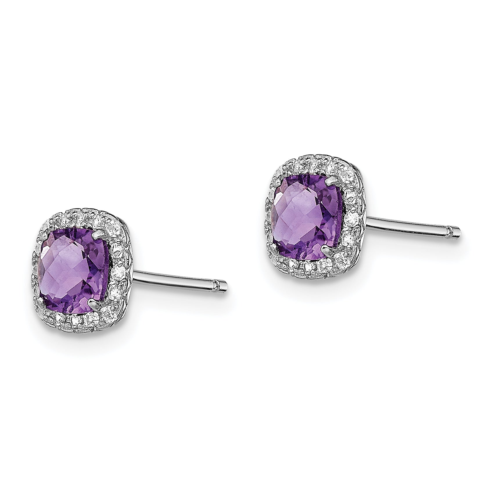Sterling Silver Rhodium Plated Amethyst and Cr White Sapphire Earrings Secondary image