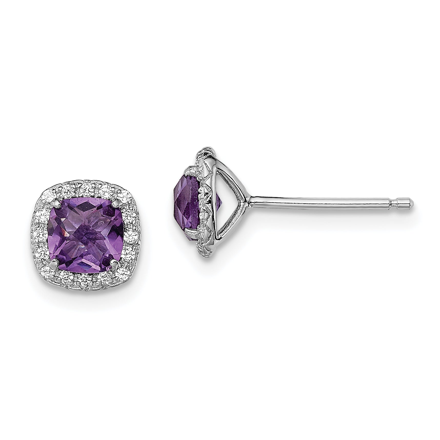Sterling Silver Rhodium Plated Amethyst and Cr White Sapphire Earrings Main image
