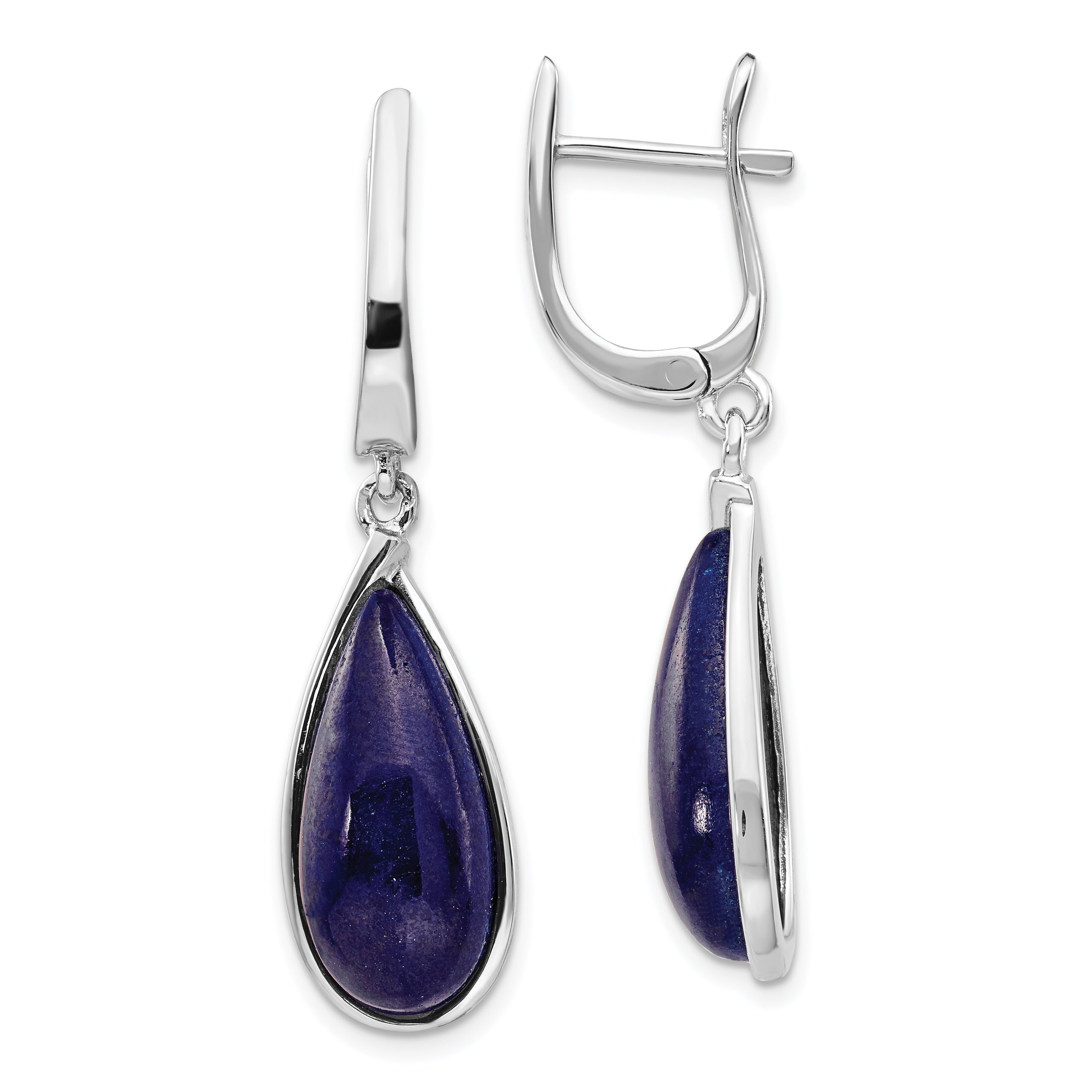 Sterling Silver Rhodium-plated Lapis Teardrop Hinged Earrings Main image