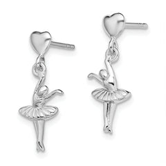 Sterling Silver Rhodium-plated Ballerina Dangle Post Earrings