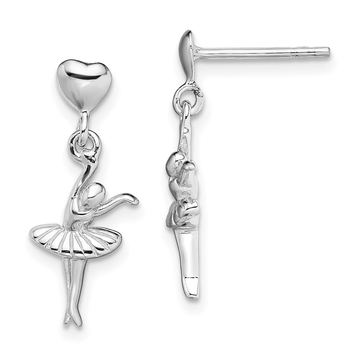 Sterling Silver Rhodium-plated Ballerina Dangle Post Earrings