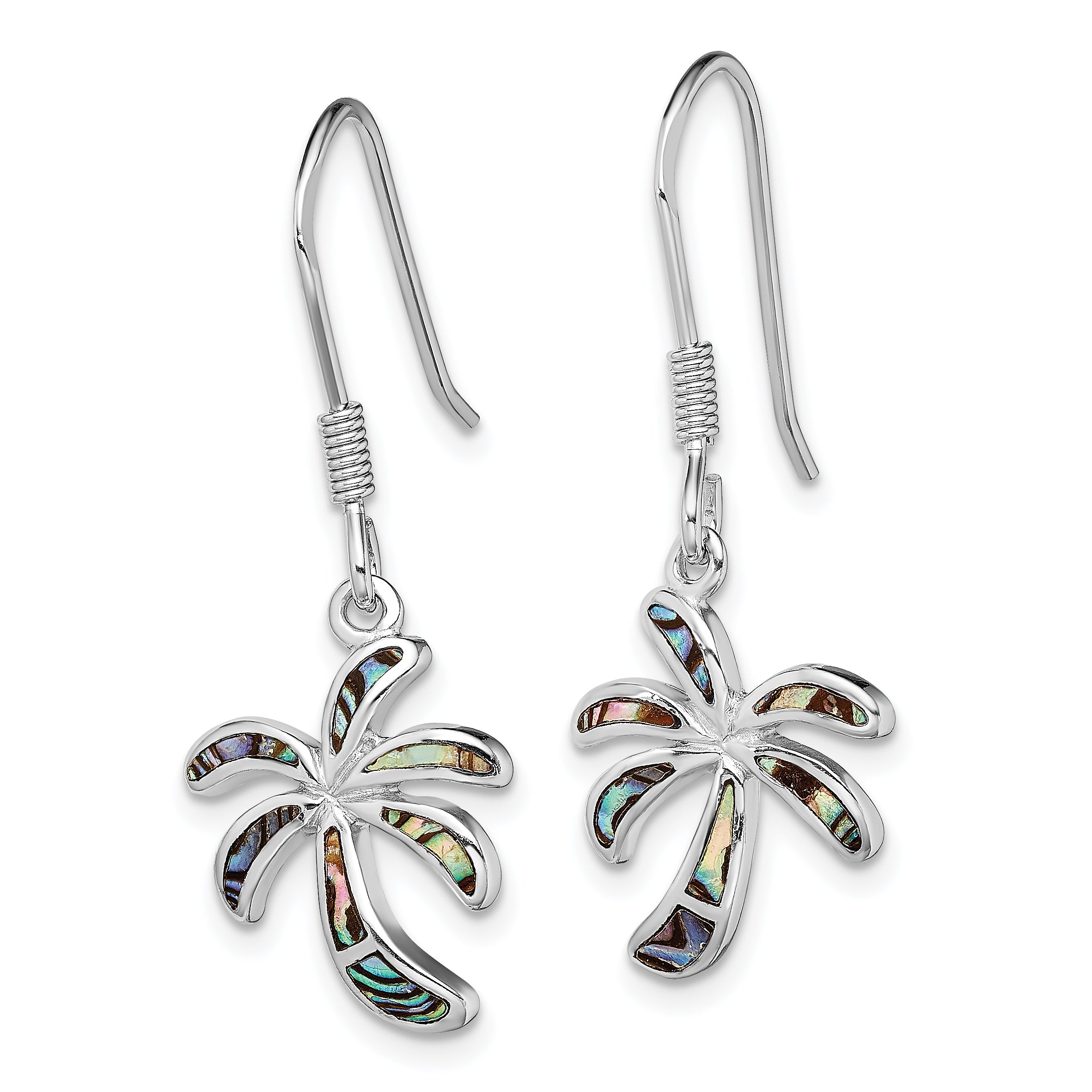 Sterling Silver Rhodium-plated Abalone Palm Tree Earrings Secondary image