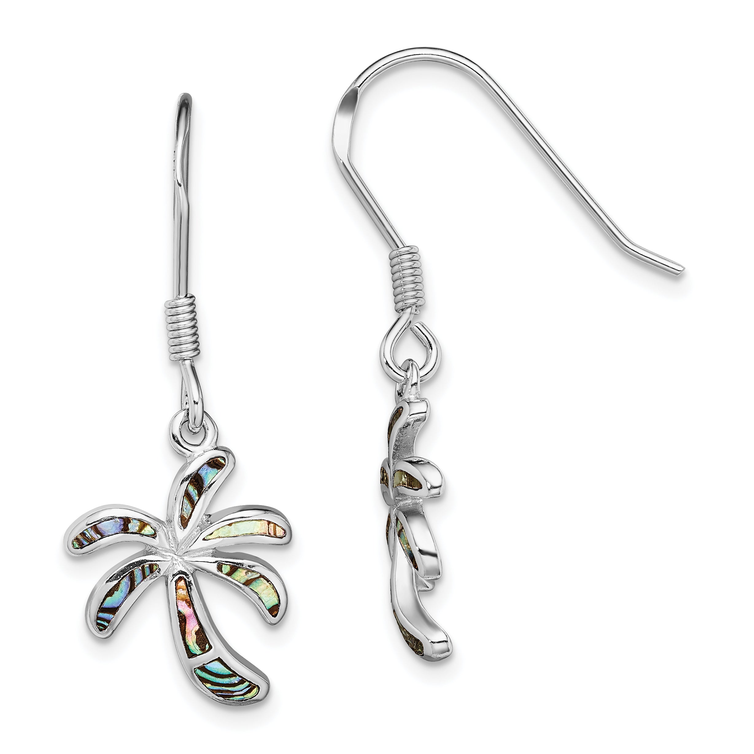 Sterling Silver Rhodium-plated Abalone Palm Tree Earrings Main image